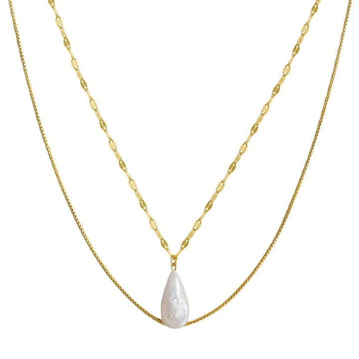 Natural Freshwater Pearl Baroque Drop-shaped S925 Sterling Silver Necklace