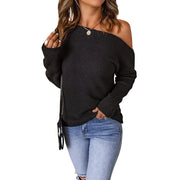 women's one-shoulder knit sweater pullover, view 4 - MRSLM