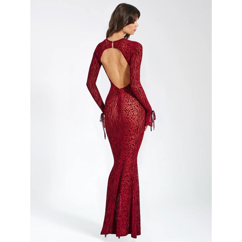 red striped backless maxi dress, view 5 - MRSLM
