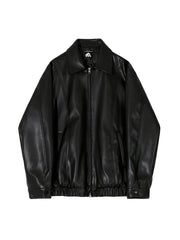 cropped pu leather jacket men polo collar, view 7 - MRSLM