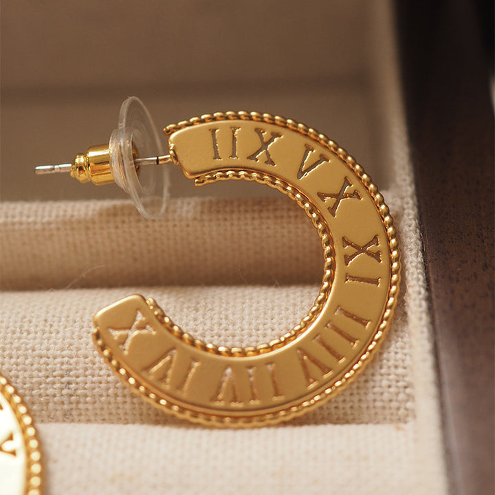 Roman Numeral Ring Shaped Earrings Design Sense