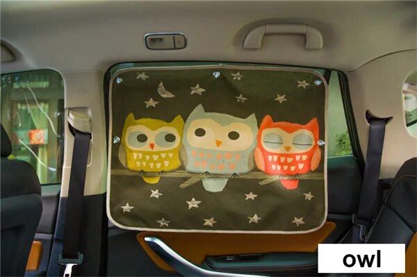Cute Cartoon Linen Car Sun Shade Curtain for Windshield and Side Windows - 70cm x 50cm