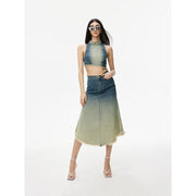 gradient blue asymmetric denim tank top, view 7 - MRSLM