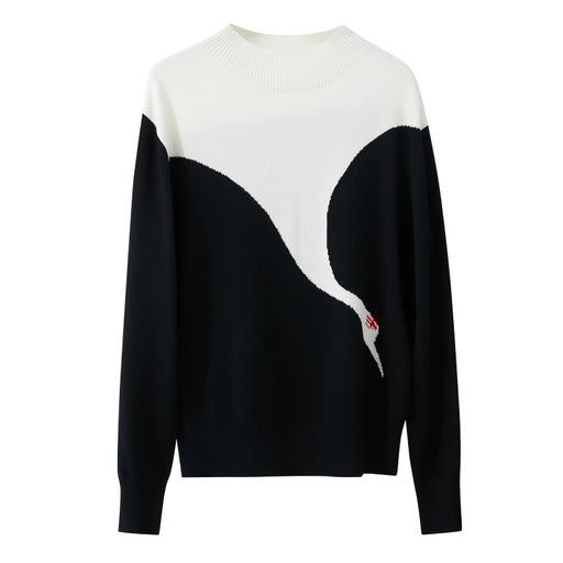 mock neck crane jacquard loose sweater, view 2 - MRSLM