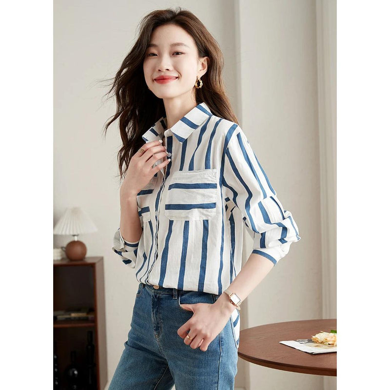 striped chiffon blouse, view 8 - MRSLM