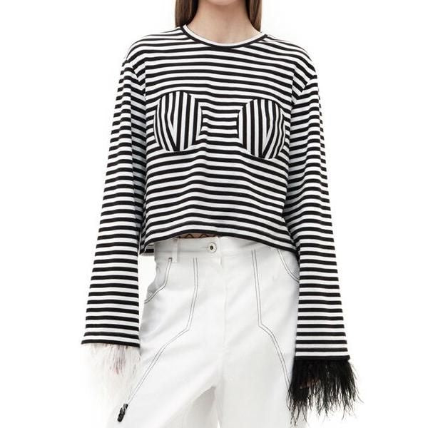 Camiseta elegante de manga comprida com listras