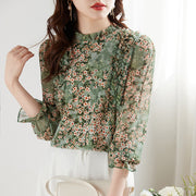 women's printed chiffon ruffle collar blouse, view 6 - MRSLM