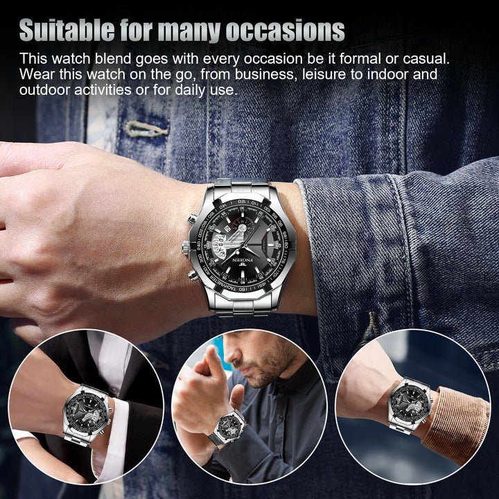 Classic Silver Watch For Men Quartz Analog Wristwatch Stainless Steel Business
