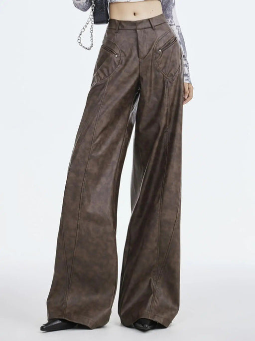 Faux leather wide leg trousers, view 2 - MRSLM