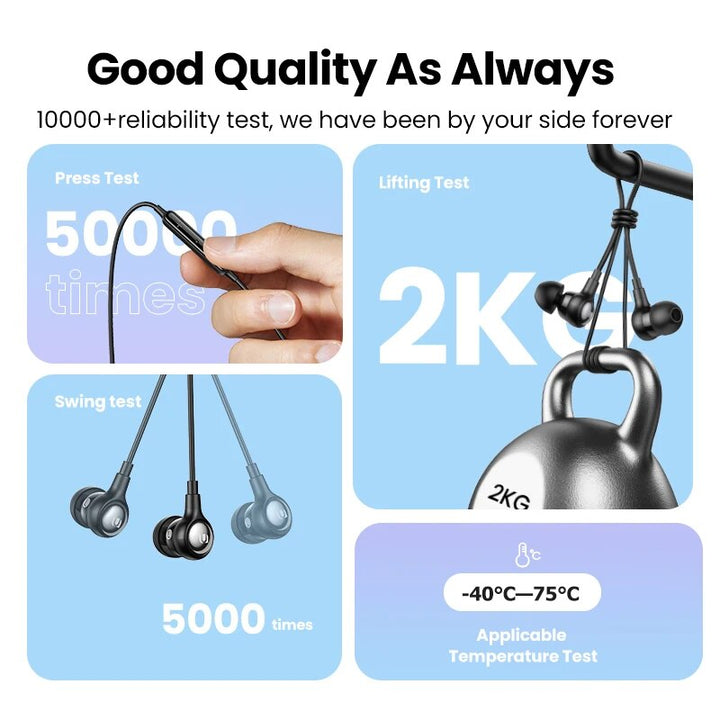High-Definition In-Ear Earphones with Microphone - 3.5mm, USB Type-C, Lightning Connector