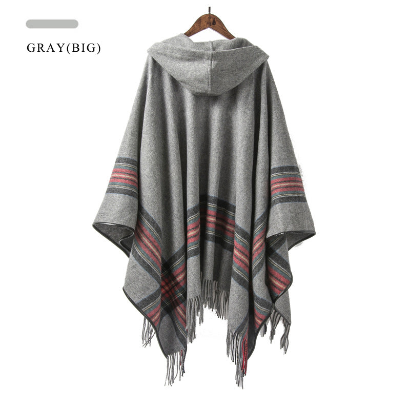 handmade wool maxi cloak with lace-up front, view 2 - MRSLM