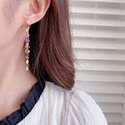 geometric zircon double tassel earrings - MRSLM