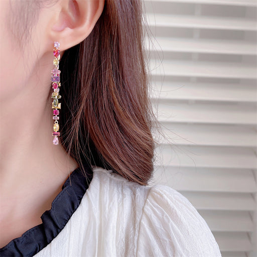 geometric zircon double tassel earrings - MRSLM