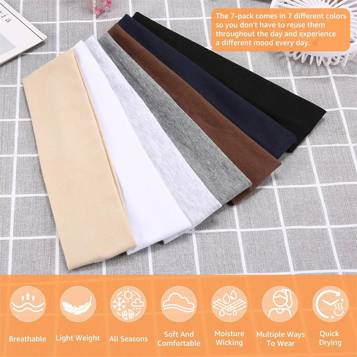7-Piece Fashion Solid Color Soft Elastic Headbands for Yoga, Sports &amp; Everyday Use