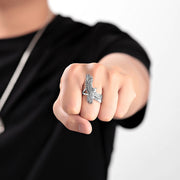 men's silver flying eagle ring, view 8 - MRSLM