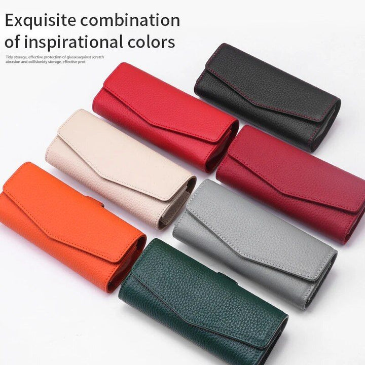 Luxury Cowhide Leather Sunglasses Case for Car Visor