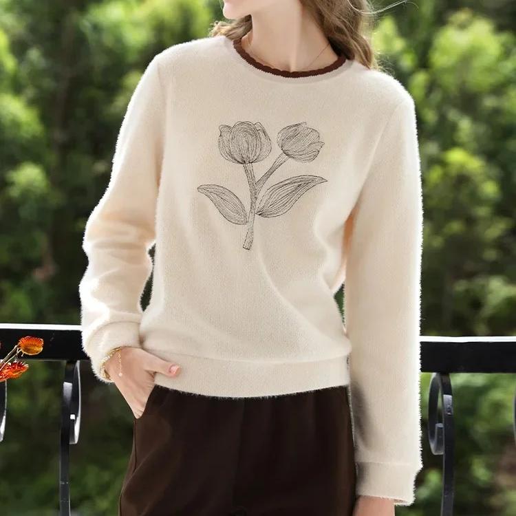 Aprikosenfarbener, weicher Freizeitpullover für Damen