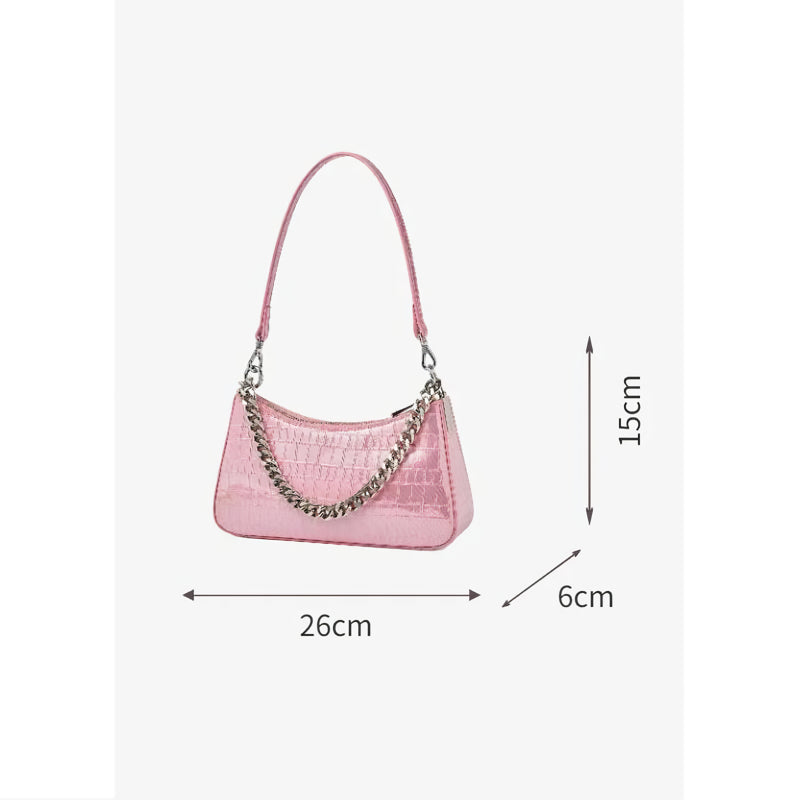 alligator pattern leather shoulder bag, view 11 - MRSLM