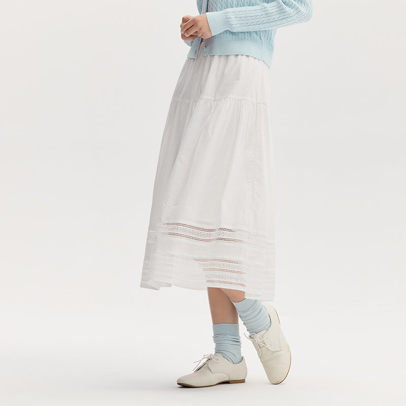 elegant lace hem midi skirt, view 5 - MRSLM