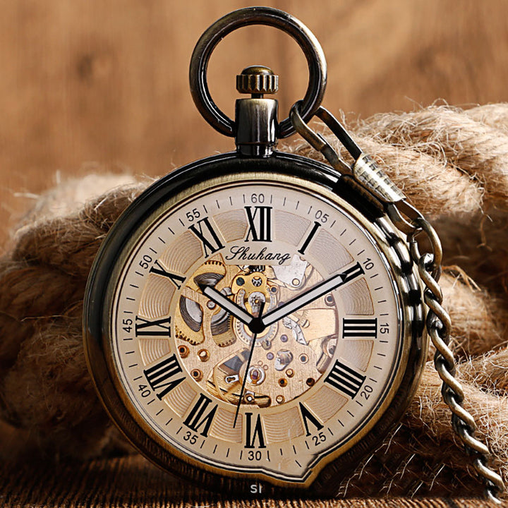 Creative Straight Plate Without Cover Roman Literal Automatic Mechanical Pocket Watch