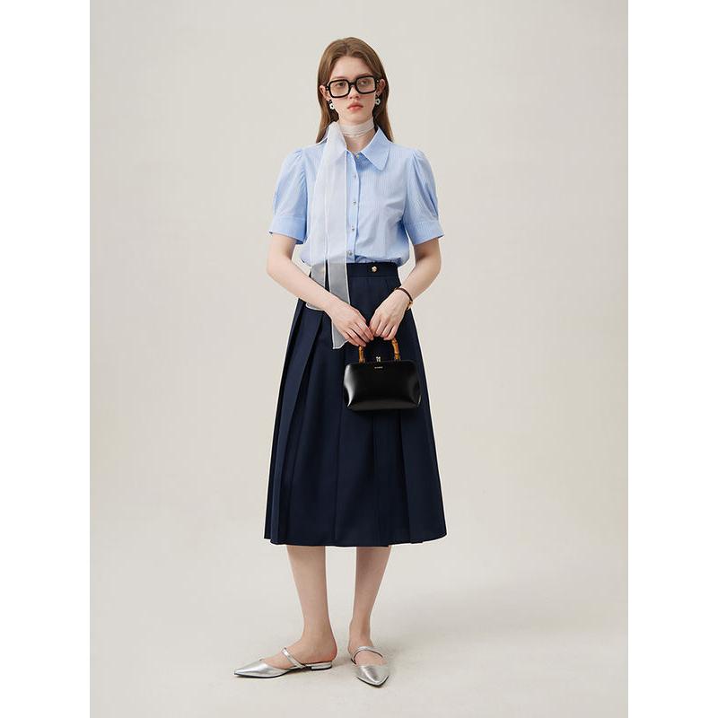 stripe puff sleeve blouse, view 6 - MRSLM