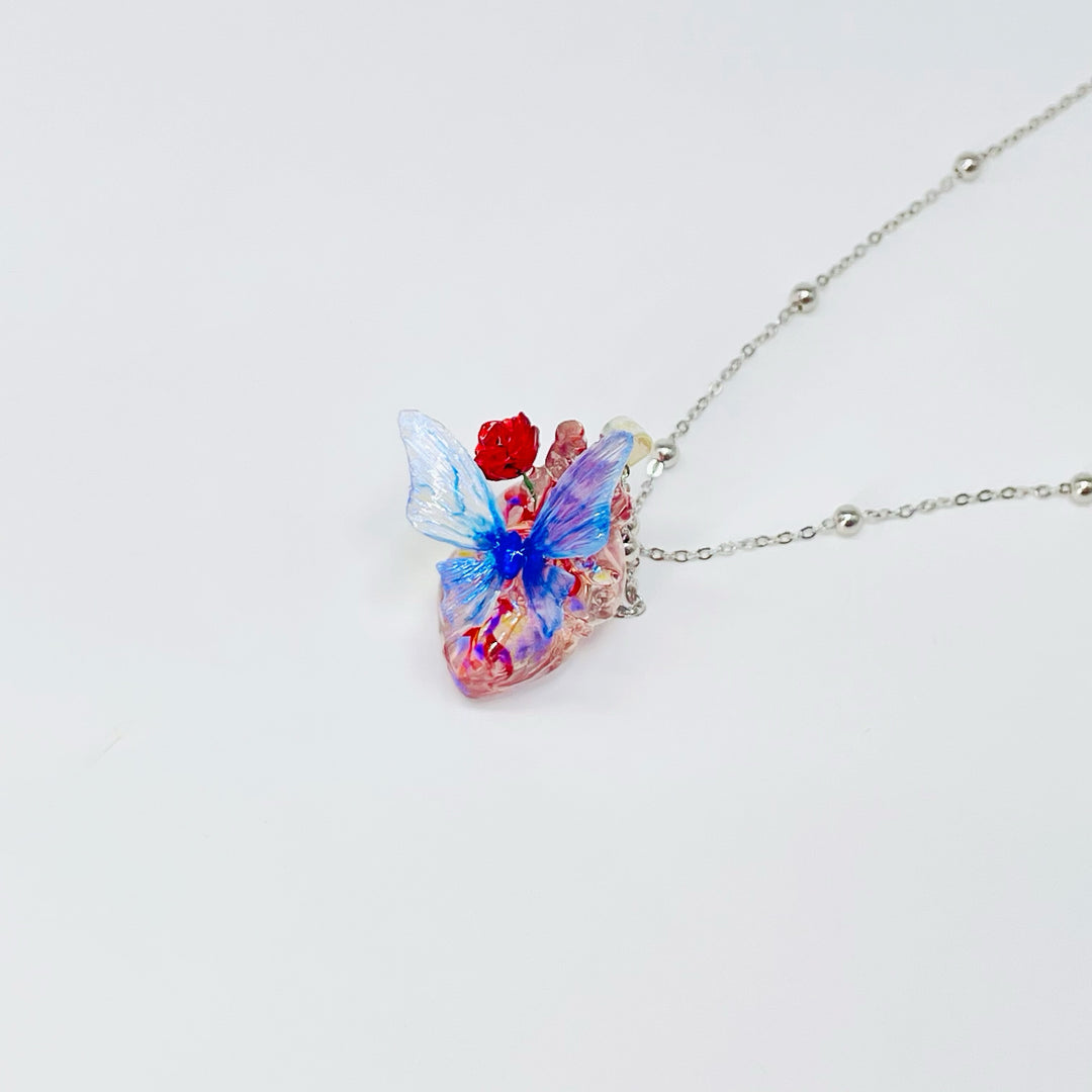 Butterfly Heart Necklace Women's Sterling Silver Light Luxury