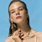 gold coral pearl pendant earrings, view 6 - MRSLM