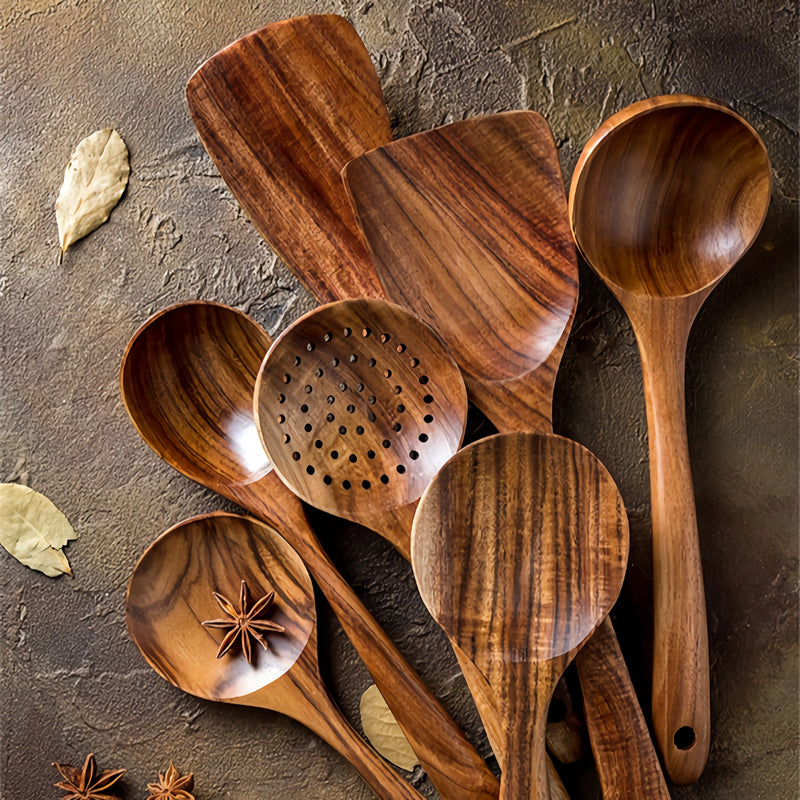 teak wood cooking utensils set - MRSLM