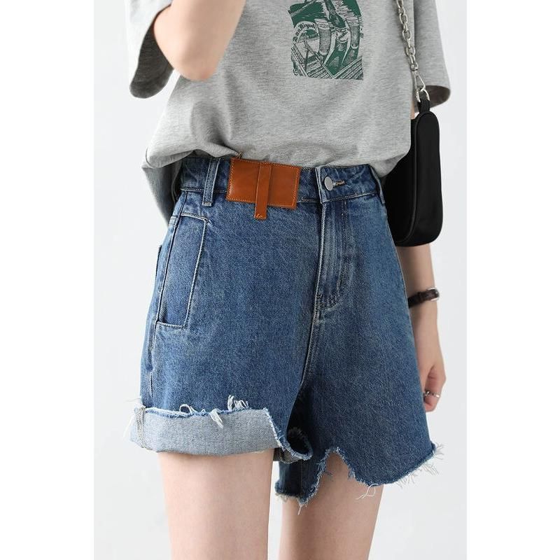 Retro blue high-waisted denim shorts, view 3 - MRSLM
