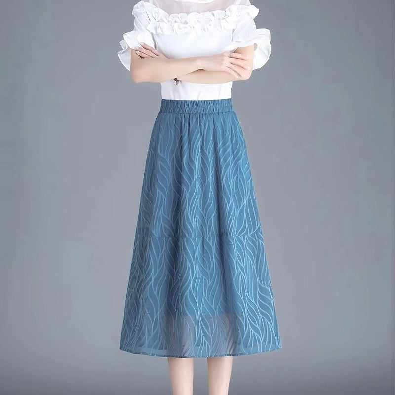 striped a-line chiffon skirt, view 9 - MRSLM