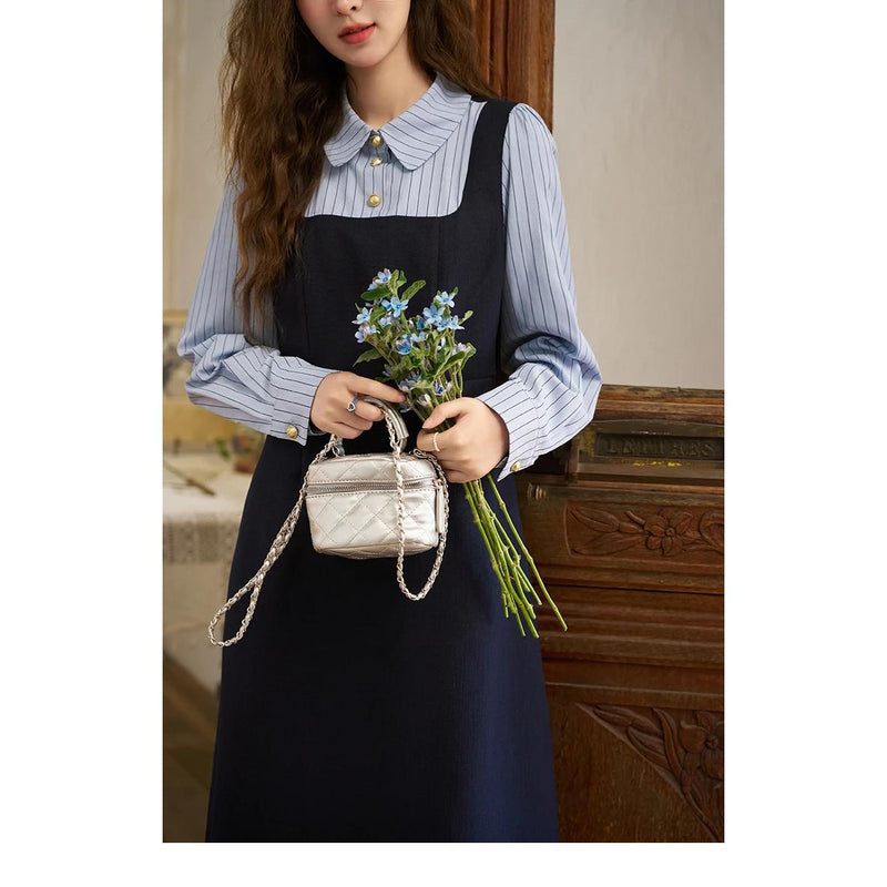 striped patchwork shirt dress, view 5 - MRSLM