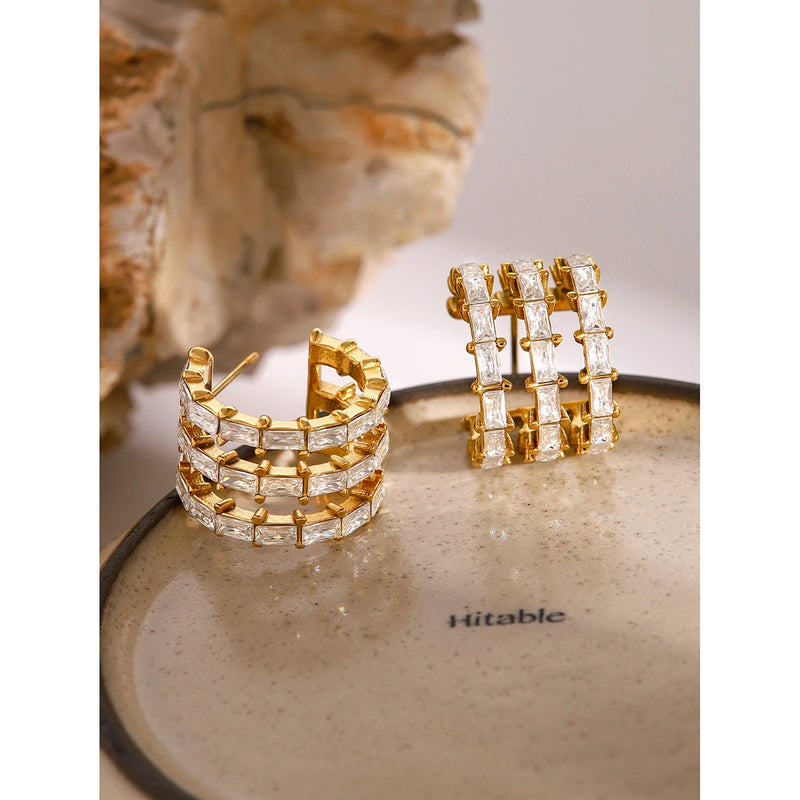 18K gold plated chunky bamboo hoop earrings, view 4 - MRSLM