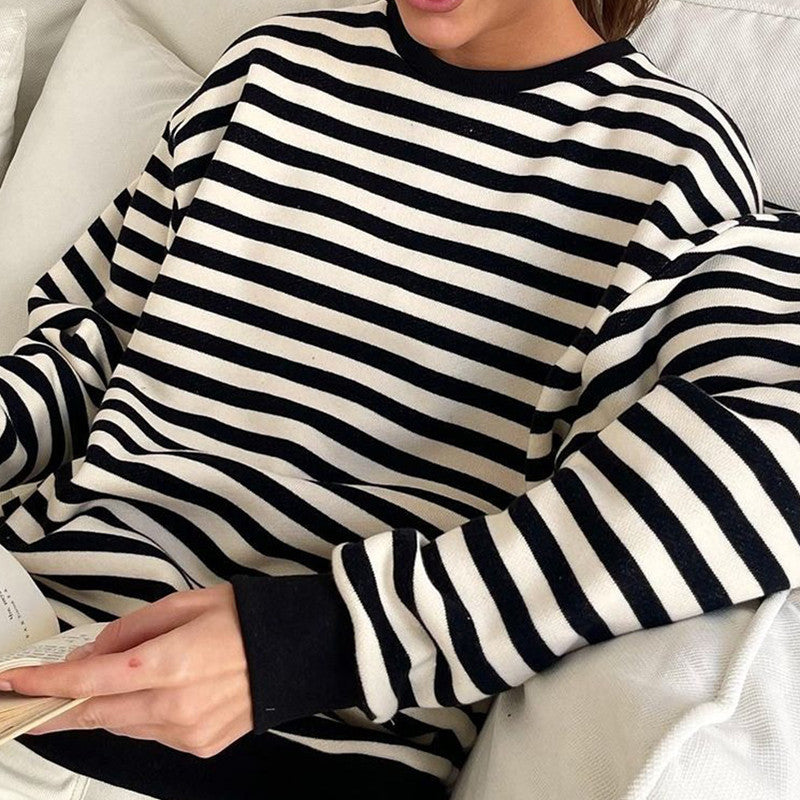 Yiyiyouni Knitted Thick Casual Striped Pullovers Women