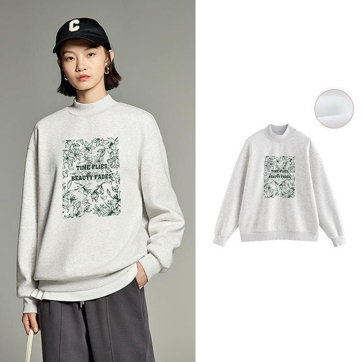 Winter Floral Print Plush Sweatshirt for Women
