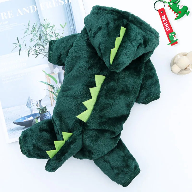Macacão de inverno de lã com estampa de dinossauro para cães