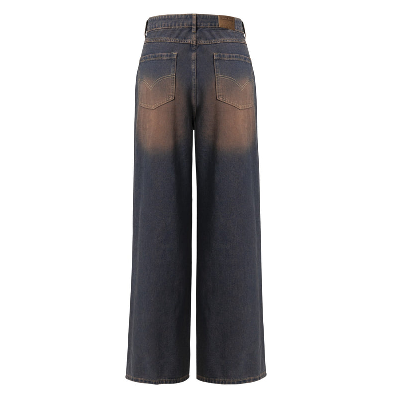 washed ripped stitched denim trousers, view 3 - MRSLM