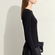asymmetrical diagonal v-neck slim sweater, view 9 - MRSLM