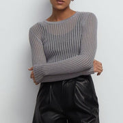 striped see-through knit top, view 18 - MRSLM