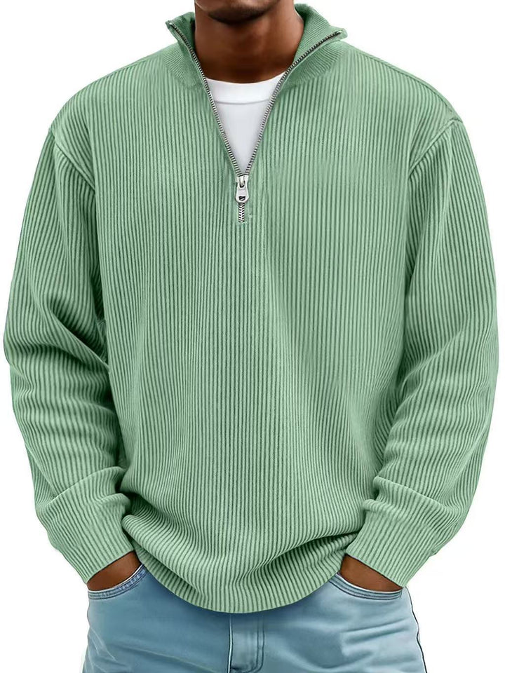 Corduroy Zipper Stand Collar Sweatshirt Fashion Warm Solid Color Long Sleeve Top Men&