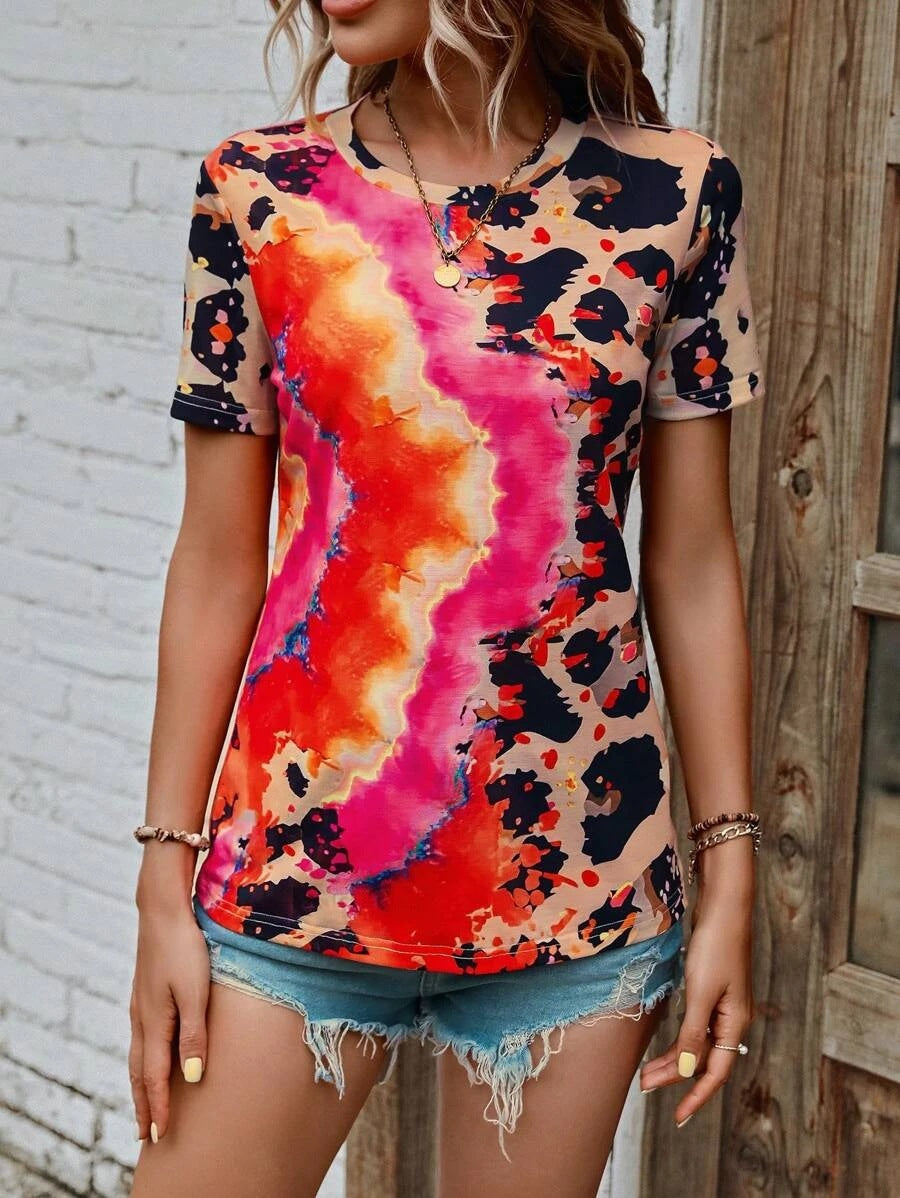 Women's Summer Fashion Painted Short-sleeved Slim T-shirt