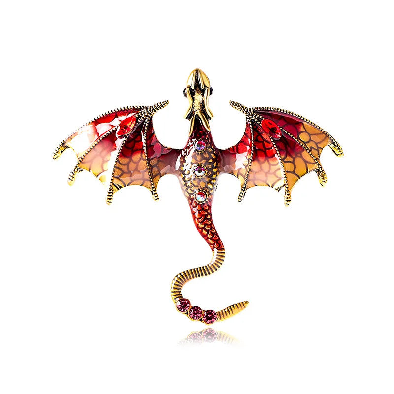vintage enamel flying dragon brooch, view 6 - MRSLM