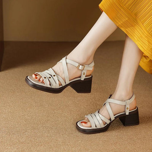 open toe chunky heel leather sandals - MRSLM