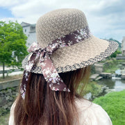 Elegant floral ribbon sun hat, view 7 - MRSLM