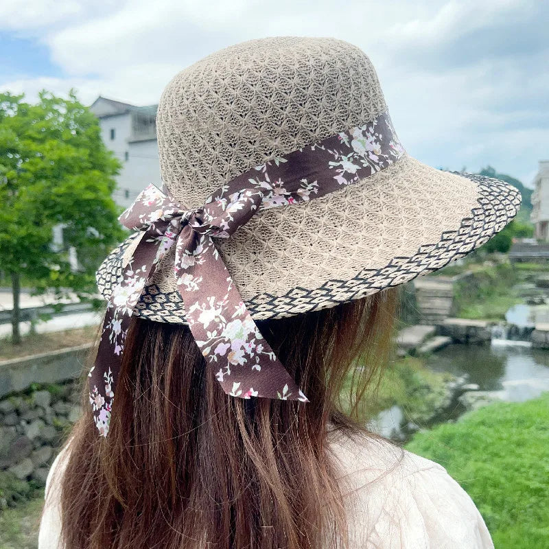 Elegant floral ribbon sun hat, view 7 - MRSLM