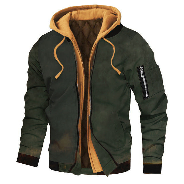 Dicke, einfarbige Herren-Kapuzenjacke in Übergröße für Herbst und Winter – ideal für Herbst und Winter.