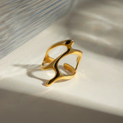 stainless steel irregular geometry gold ring, view 4 - MRSLM