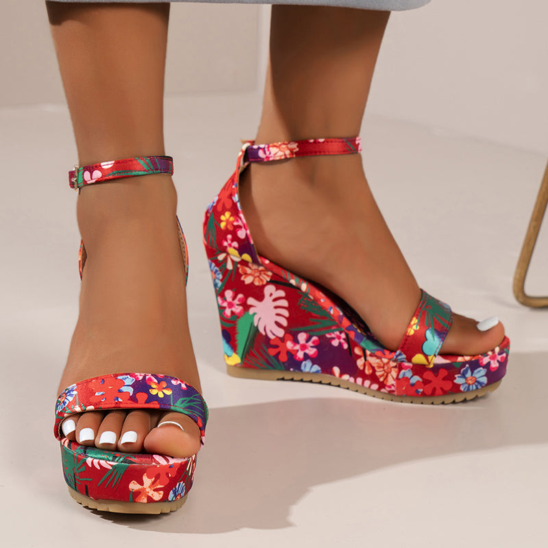 bohemian print wedge sandals, view 4 - MRSLM