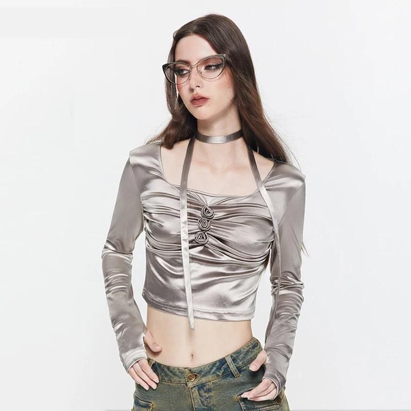 Silver Metallic Y2K Top