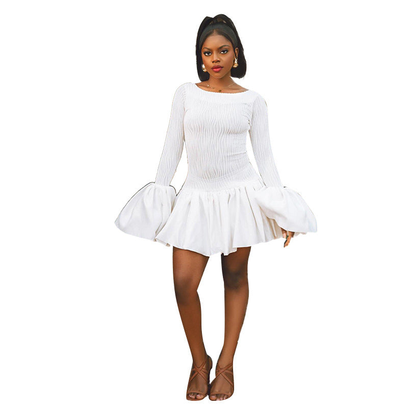 round-neck ruffle dress, view 3 - MRSLM