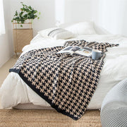 classic houndstooth plaid cotton knitted blanket, view 3 - MRSLM